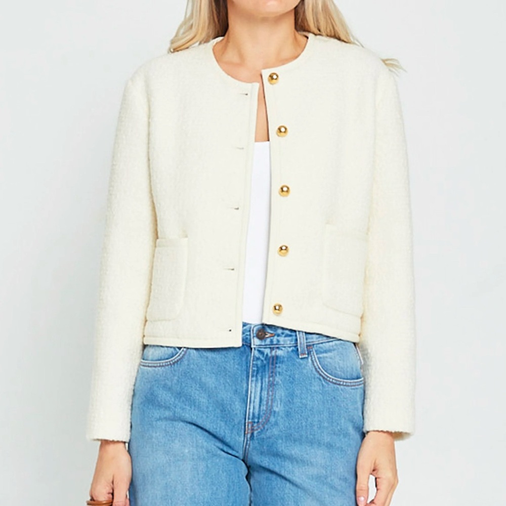 Reformation Dale (Few Moda Branded) Relaxed-fit Wool Cropped Jacket Cream Sz S
